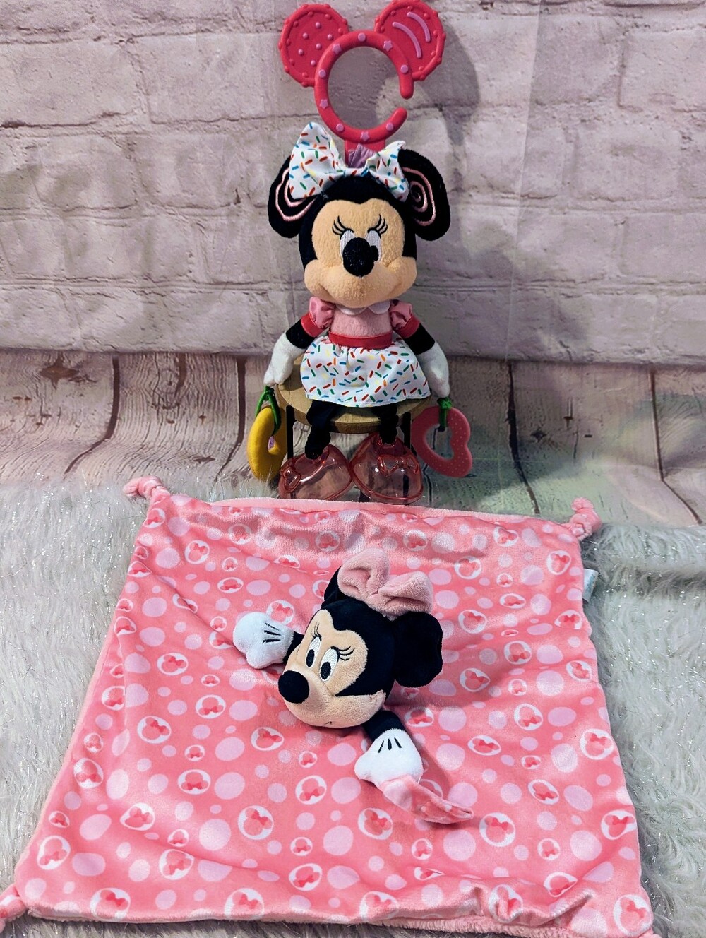 Disney Minnie Mouse Pink Plush Lovey and Stroller Toy Bundle